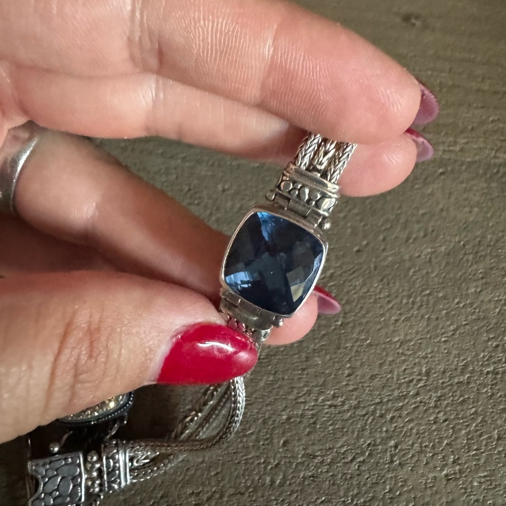SARDA 925 Sterling Silver lab created Sapphire bracelet 28g - Picture 5 of 15